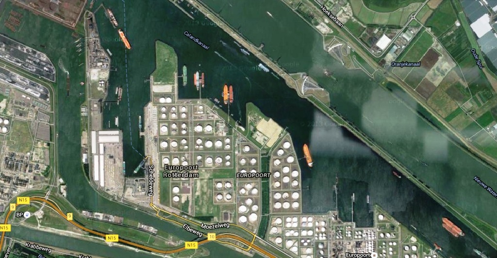 نقشه هوایی بخشی از بندر نفتی رتردام